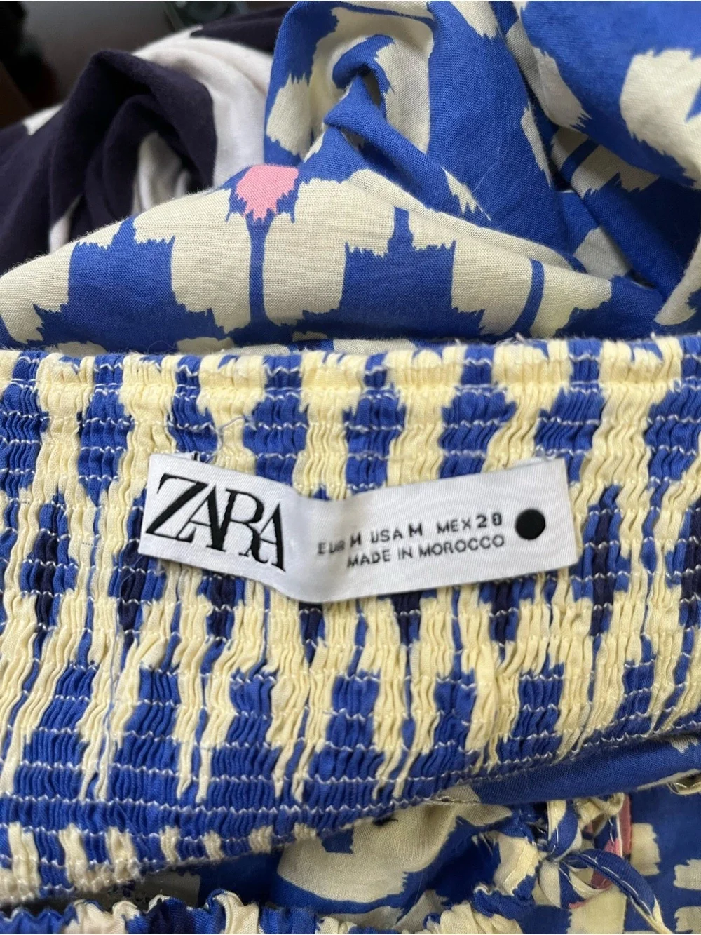 Zara Blue and Cream Puff-Sleeve Midi Dress - Picture 8 of 10